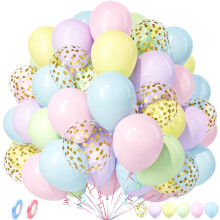 Unisun Pastel Balloons, 50Pcs 12Inch Pastel Macaron Blue Pink Green Yellow Purple with Gold Confetti Balloon Girl Boy Birthday Wedding Engagement Ann