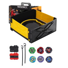 BGOVTAPO Foldable X Stadium | Portable Battle Arena with 6 Spinning Tops, 2 Launchers & carry handle | Classic Yellow Design | Gift for Kids 6+