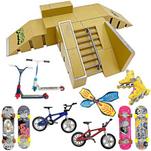 STASHABLES Finger Skateboard Ramp Set – Finger Skatepark Kit 16 Pieces – Skate Park Kit Including mini Skateboards, Ramps, Scooters, Skates, Bikes