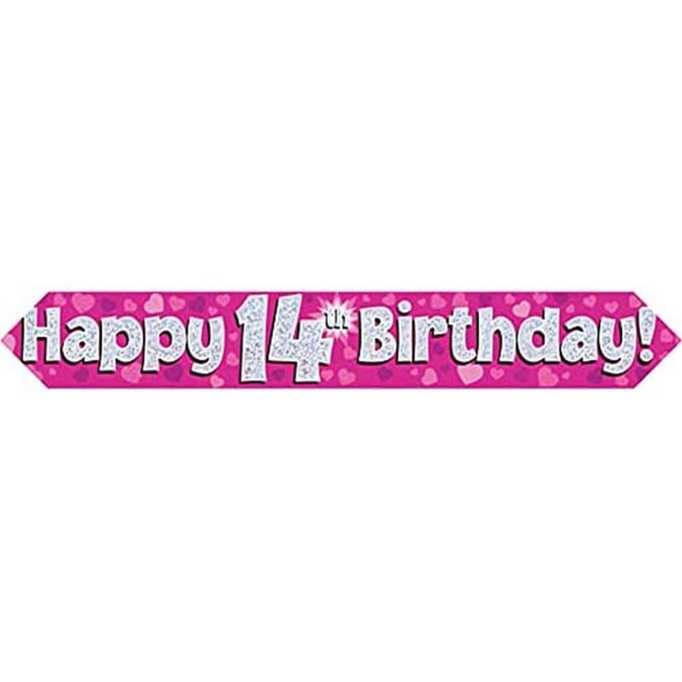 Oaktree Pink 9Ft Banner Happy 14Th Birthday Holographic