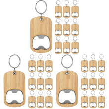 30Pcs Sturdy Khaki Wood Bottle Keychain for Men Opener