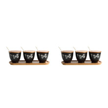 2Sets Multi-Function Black Ceramic Spice Storage Box with Cover Spoon