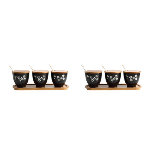 2Sets Multi-Function Black Ceramic Spice Storage Box with Cover Spoon