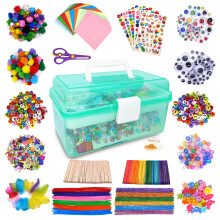 obqo 1000+ Pcs Kids Craft Box Kit, Toddler Arts and Crafts for Kids Includes Pom Poms, Pipe Cleaners, Feather, Folding Craft Box - All in One for Kid