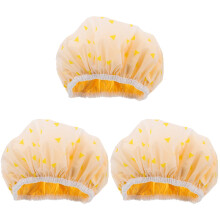 3Pcs Durable Peva Shower Caps with Elastic Band for Women Yellow