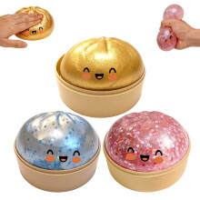 3Pack Glitter Dumpling Squishy, Big Mystery Dumplings Squishies Box, Cute Bao Bun Fidget Real Office Desk Decor, Soft Sensory Squeeze Ball with Steam