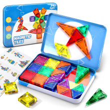 CS COSDDI Magnetic Tiles Travel Toys Set, 42PCS Mini Magnetic Blocks with Iron Case STEM Montessori Travel Toys for Boys & Girls 3+ Year Old Plane Ac