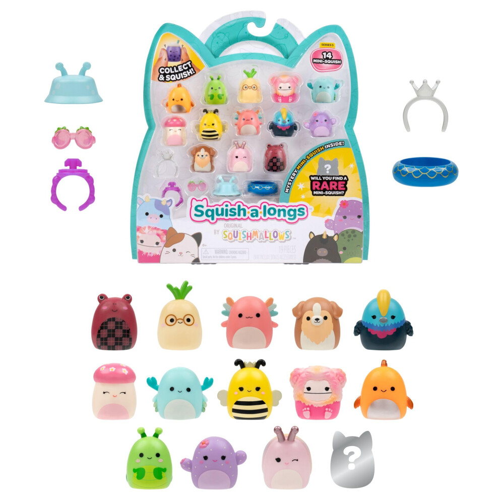 Squish-A-Longs Mini-Squish 14-Pack (Wave 5, Style 2) Includes Melrose The Blue Cassowary, Trenton The Green Praying Mantis, Andres The Brown Sheltie