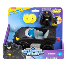 Fisher-Price Imaginext DC Super Friends Metal Force Batmobile Toy Car, 3-inch Batman Action Figure & Accessories Set, Includes Launcher & 2 Discs, JF