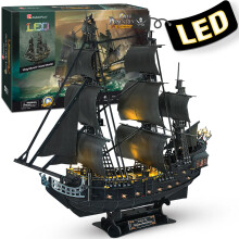 CubicFun 3D Puzzles Pirate Ship and Sailboat Vessel Black Pearl Highly Difficult Model Ship Kit Queen Anne's Revenge (Large with LED Lights) Building