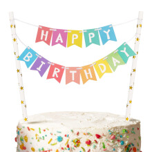 Pre-strung Happy Birthday Cake Topper, Pastel Rainbow Cake Bunting, Reusable Birthday Party Decorations for Girls, Boys, Women