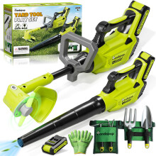Pandapop Kids Tool Set, 2-in-1 Toy Lawnmower & Toy Leaf Blower, Kids Gardening Set with Tool Belt and Gloves, Outdoor Toys for 3 4 5 Year Old Boys Gi