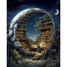 Pujeknm DIY Paint by Numbers for Adults, Fantasy Library Canvas Oil Painting Kit for Adults, Night Forest Craft Art Painting Kit Acrylic Pigment for