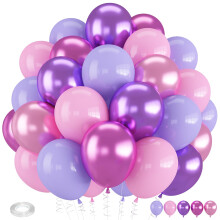 Froova Pink and Purple Balloons, 60 PCS 12 Inch Metallic Purple and Pink Latex Balloons for Girls Princess Birthday Baby Shower Wedding Party Decorat