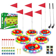 TERRAMUS Light Up Golf Play Set - Upgraded Backyard Golf Chipping Game with 6 LED Targets, 2 Clubs, 18 Balls, 6 Bean Bags, Night Golf Toys Gifts for
