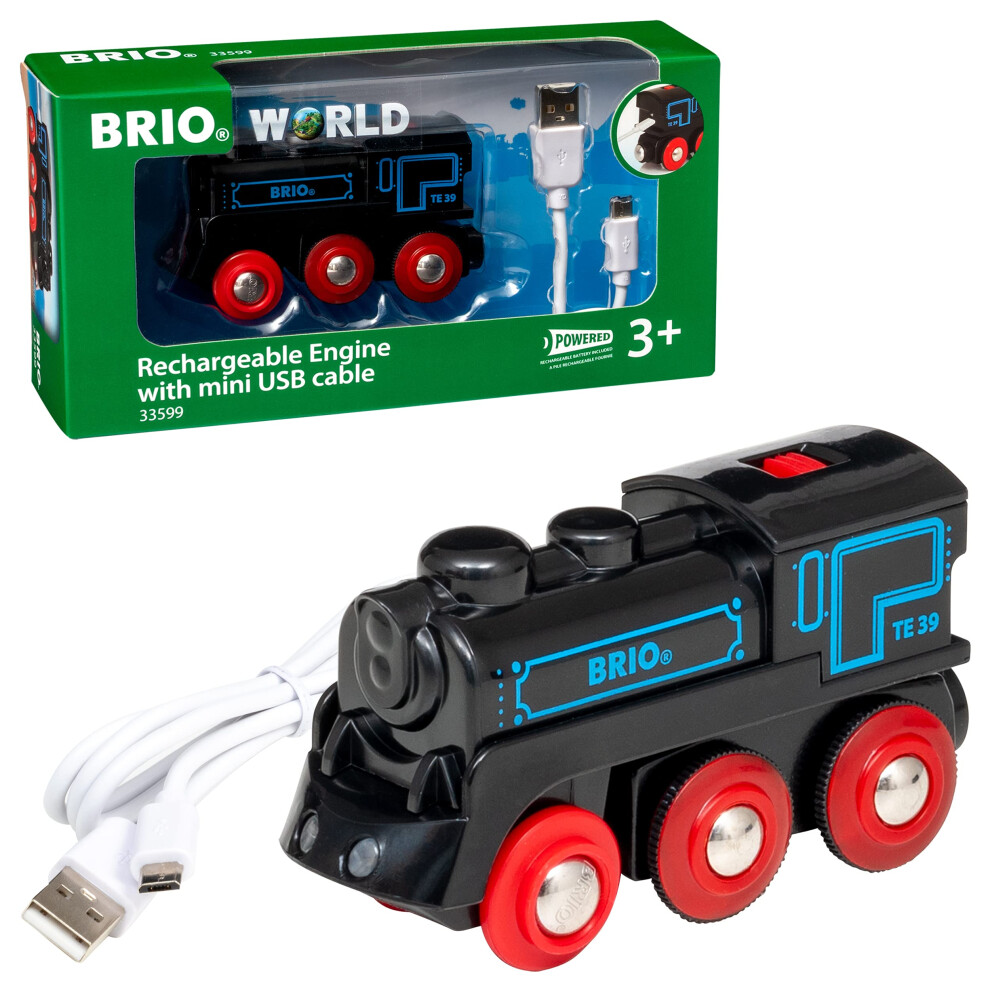 Brio World Rechargeable Usb Train Engine – Battery Powered Toy Locomotive With Lights & Sounds, Includes Mini Usb Cable, Compatible With World