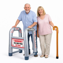 FNA FASHIONS Inflatable Zimmer Frame & Walking Stick Set – 35" Blow-Up Plain & Printed Joke Props | Funny Retirement, 50th 60th Birthday Gifts for