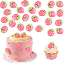 Blumomon 25Pcs Resin Strawberry Cupcake Toppers 2D Rose Red Fruit Cupcake Picks Table Decorations for Baby Shower Boys Girls Resin Birthday Sweet Fru