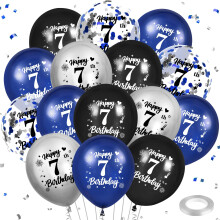 Blue 7th Birthday Balloons 24Pcs Navy Blue Black Silver Happy 7th Birthday Latex Balloons Confetti Balloon for Boys Girls 7 Birthday Anniversary Part
