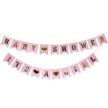 AIBAOBAO Pink Baby Shower Decorations Girls, IT'S A GIRL Glitter Bunting Banner for Baby Girls Shower Gender Reveal Decoration, Party Garland Photo B