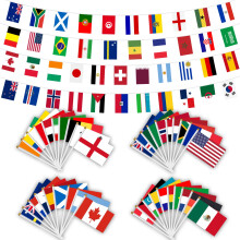 AhfuLife World Cup Flags Bunting and 48 Nations Countries Flags on Sticks for 2026 Football Party Decorations, 15m-48pcs Flag Bunting, 48pcs Small Fl