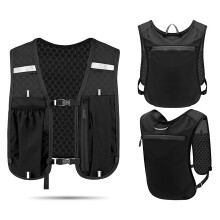 Unisex Running Vest with Phone Holder & Storage Adjustable Hydration Vest Lightweight & Breathable Running Backpack for Running Cycling Hiking (black