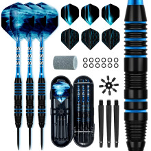 XAWU 3 Pack Steel Tip Darts Set with Case Professional Darts Set 22g with 9 Dart Flights 3 Aluminum Shafts 3 Spare Shafts 1 Dart Sharpener 12 Rubber