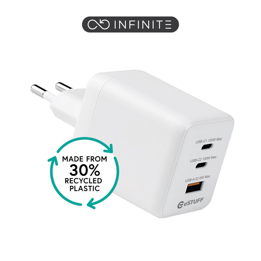 Estuff Infinite Usb-C Charger Eu Pd 100W Gan - 30% Recycled Plastic White 5715328149342