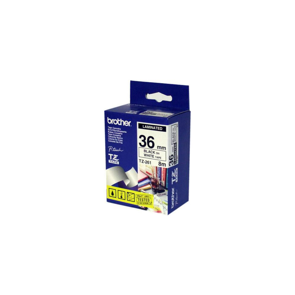 Brother Gloss Laminated Labelling Tape - 36 Mm X 8M Black On White