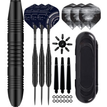Aiqilai 3 Pack Steel Darts Set 23g with Aluminum Shafts and 2 Style Flights + 1 Darts Case, Professional Metal Dart Tip Set (+3 More Spare Shafts)