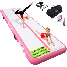 RISINGUKST Air Gymnastics Track Tumbling Mat Inflatable, 6.6ft 10ft 13ft 16ft 20ft Training Mats 4/8 Inch Thickness, Air Roller Air Barrel (Pink, 500