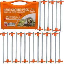 Xtremeauto Heavy Duty Tent Pegs Ground Pegs - X20 Hard Ground Camping Pegs For Tent, Awning & Tarpaulin, Long Steel Ground Stakes Metal Tent Pegs Wit