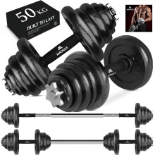 Amonax 50kg Cast Iron Adjustable Dumbbells Weight Set, Barbell Set Men Women, Strength Training Equipment Home Gym Fitness, Dumbell Pair Hand Weight,