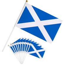 AURALIN 10P Scotland Hand Waving Flags Blue and White Saltire Mini Handheld Flags with 30cm Poles 21x14cm Polyester Fan Bunting for Football Tourname