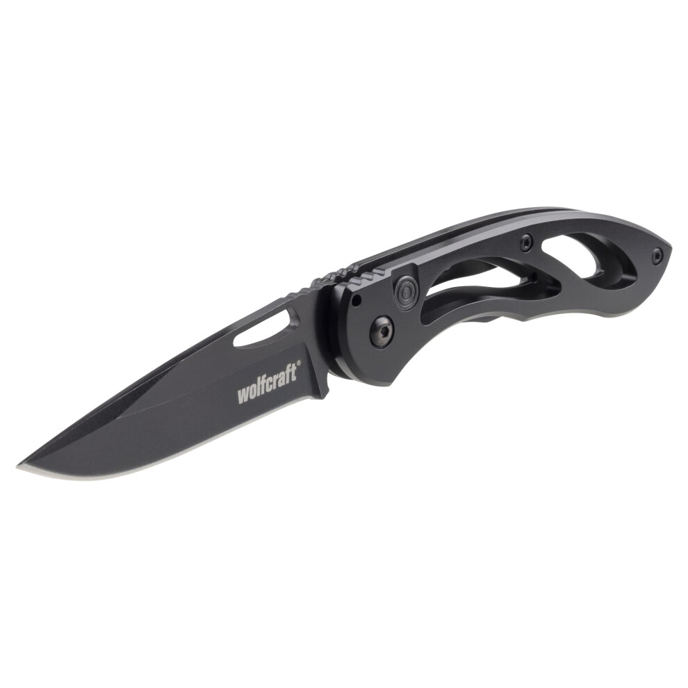 Wolfcraft Folding Knife With Aluminium Grip - Pocket Knife For Camping, Bushcraft, Hiking, Hobby & Diy - 70 Mm Blade With Safety Lock Mechanism - 428