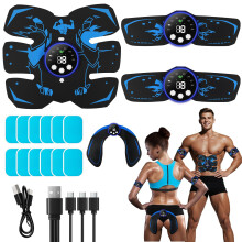 EMS Muscle Stimulator, ABS Trainer, Abdominal Muscle Toner Electronic Workout Home Fitness Device with 8 Modes,29 Intensities,4 Machines,4 Patches,12