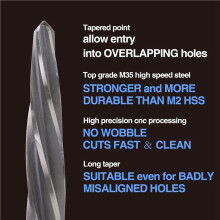 M2 HSS Taper Chucking Reamer, Bridge Construction Reamer Drill Bit 4Pcs Set, to Align or Enlarge Holes