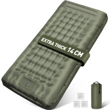 Flaow Camping Mat, 14CM Thickened & Widened Inflatable Sleeping Pad with Built-in Foot Pump, Double Joinable, Compact, Waterproof Sleeping Pad for Ou
