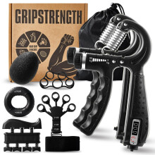 7PCS Grip Strengthener Kit, 2 Adjustable Forearm Strengthener, 1 Storage Bag,Finger Stretchers, Grip Ring, Stress Relief Ball, Finger Exercise, User