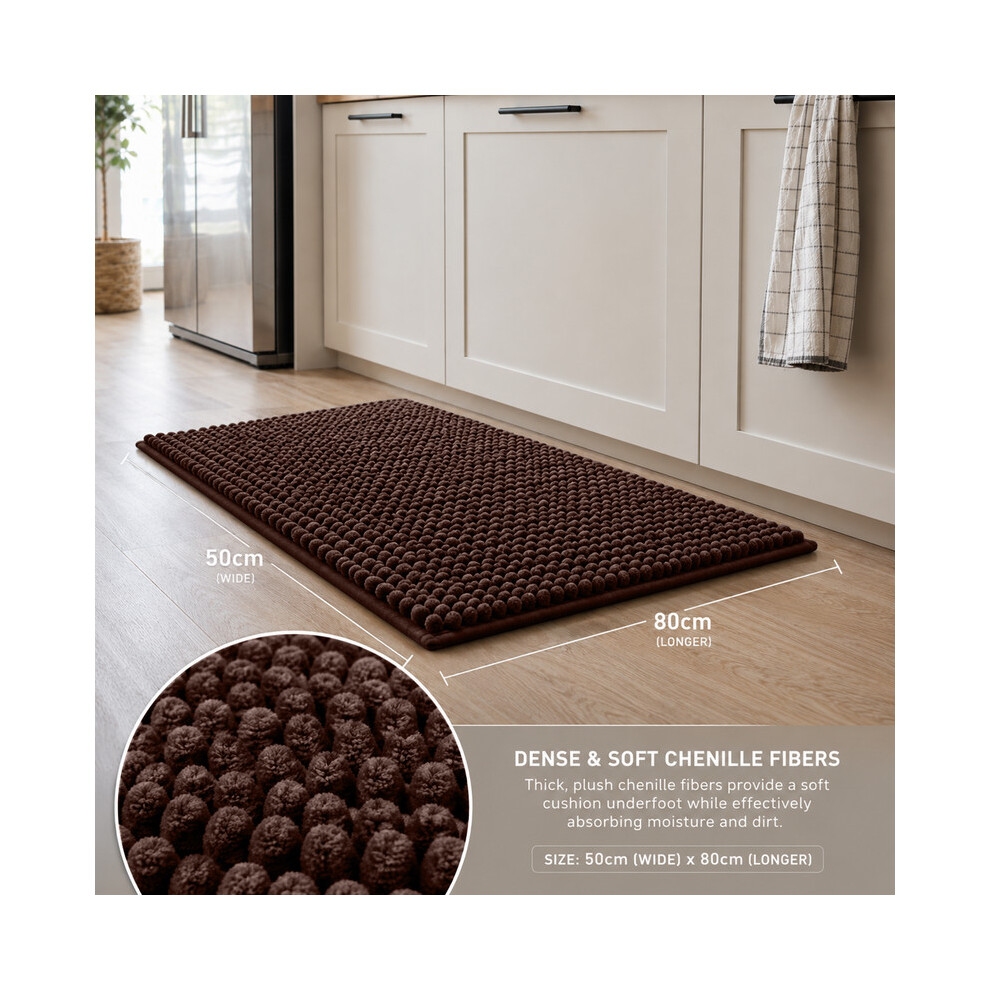 Imperial Rooms (50X80cm, Brown) Chenille Bath Mat Extra Soft Absorbent Non-Slip Bathroom Rug
