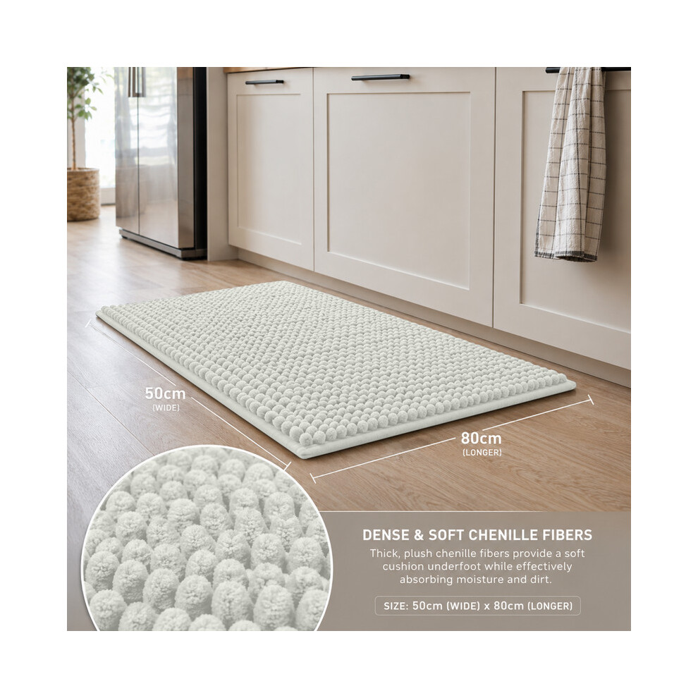 Imperial Rooms (50X80cm, White) Chenille Bath Mat Extra Soft Absorbent Non-Slip Bathroom Rug