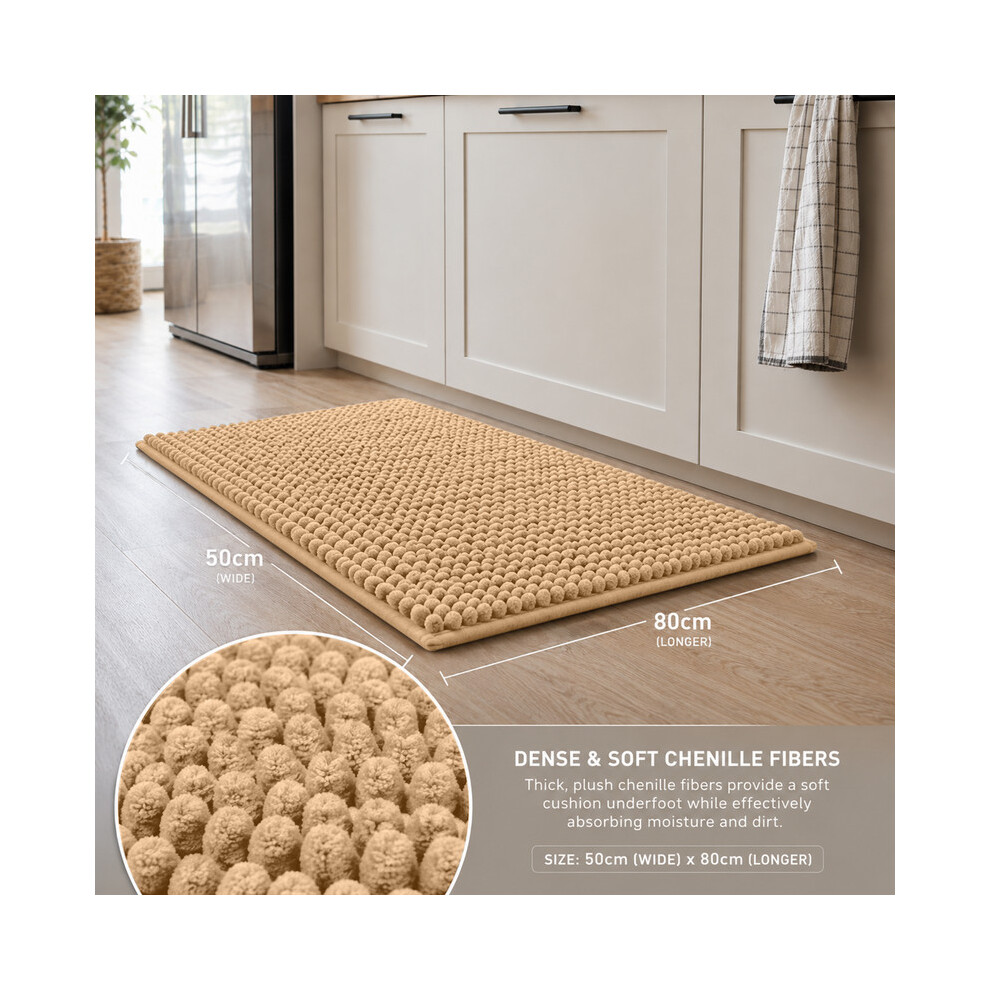 Imperial Rooms (50X80cm, Beige) Chenille Bath Mat Extra Soft Absorbent Non-Slip Bathroom Rug