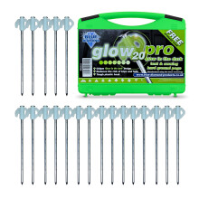 Blue Diamond Glow Tent Pegs - Pack of 20 | Heavy Duty Hard Ground Tent Pegs, Camping Pegs | Rustproof Galvanized Steel | Glow in the Dark | (Carry Ca