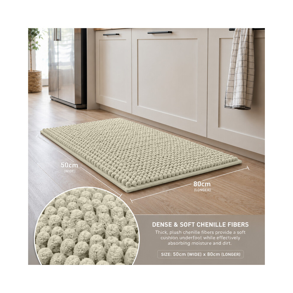 Imperial Rooms (50X80cm, Cream) Chenille Bath Mat Extra Soft Absorbent Non-Slip Bathroom Rug
