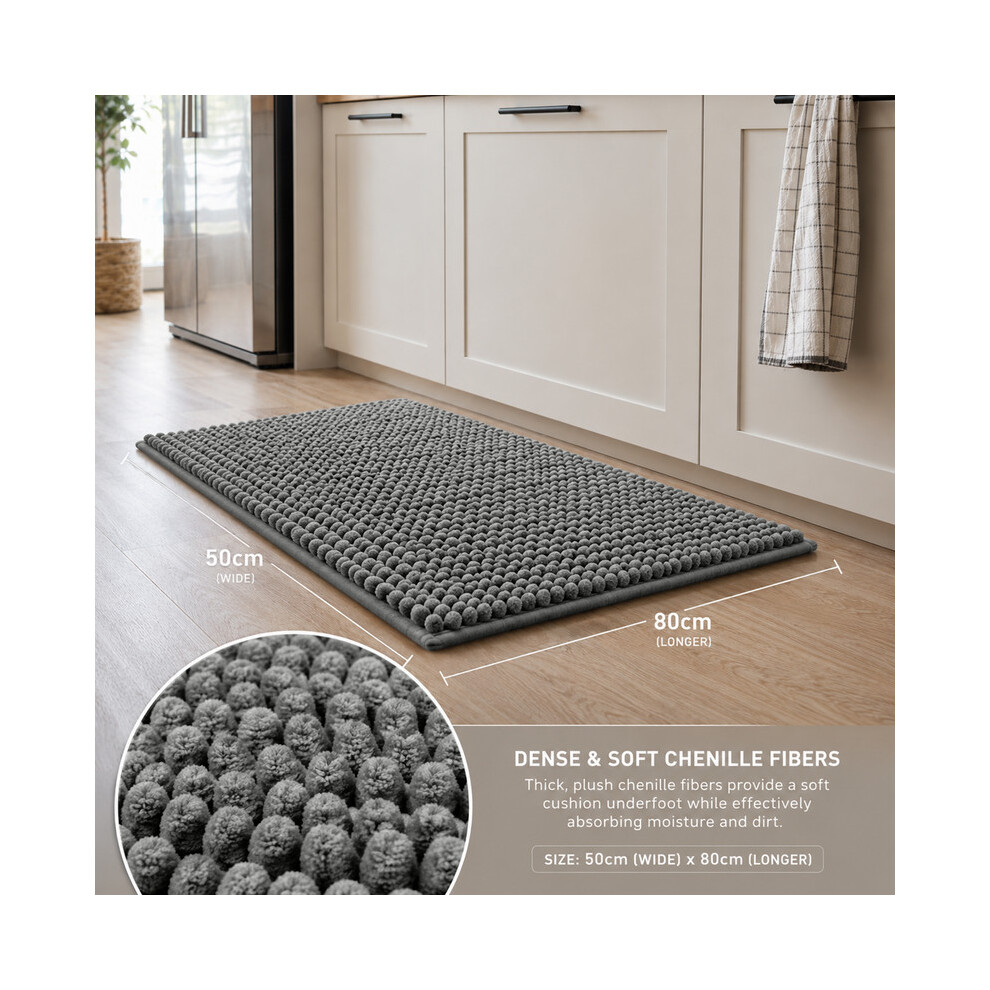 Imperial Rooms (50X80cm, Grey) Chenille Bath Mat Extra Soft Absorbent Non-Slip Bathroom Rug