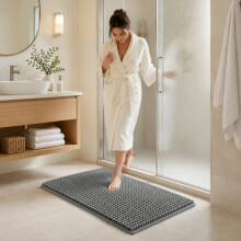 (60x90cm, Grey) Imperial Rooms Chenille Bath Mat Extra Soft Absorbent Non-Slip Bathroom Rug