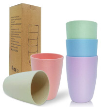 WAIZHIUA 5Pcs Reusable Plastic Cups 350ml Unbreakable Plastic Drinking Cups Tumblers Set for Children Kids Picnic Travel Camping Coffee Tea Water Bee