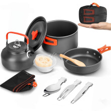 Camping Cookware Kit, Camping Cookware Set Outdoor Cooking Pot Pan Kettle Lightweight Camping Accessories Backpacking Hiking Gear for 2 to 3 People P
