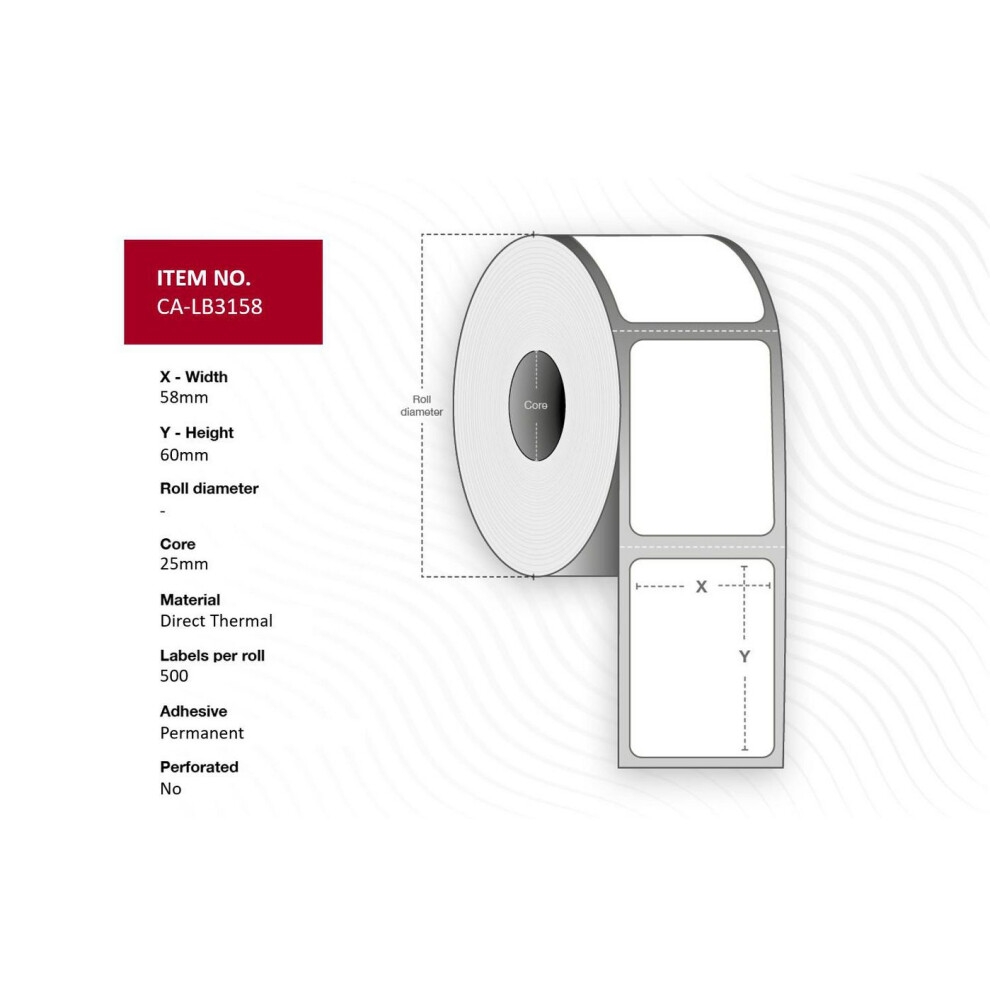 Capture Label 58 X 60Mm Core 25Mm Direct Thermal Top-Coated Permanent No Perforation 500 Labels Per Roll 20 Rolls Per Box 5715063470060
