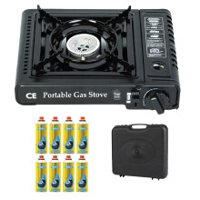 Top Home Solutions Camping Stove - Portable Gas Stove Black With Carry Case & 8 Butane Gas Canisters, Heat Control, EN417 Compliant, Auto Ignition,